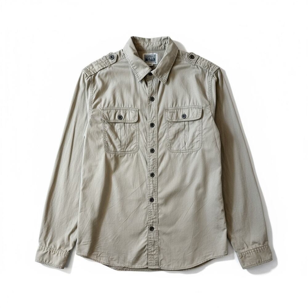 Converse One Star Men’s Long Sleeve Casual Button Up Shirt Top Pocket Beige M
